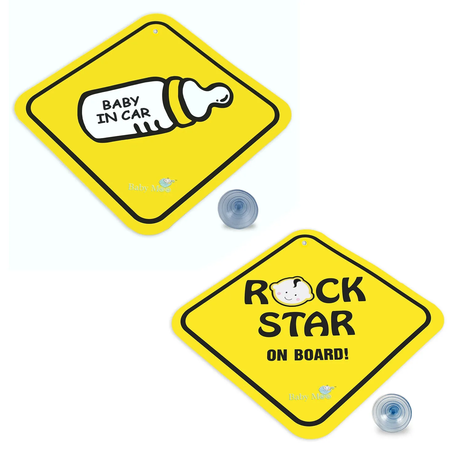 Baby Moo Car Safety Sign Rockstar Baby On Board With Suction Cup Clip 2 Pack - Yellow