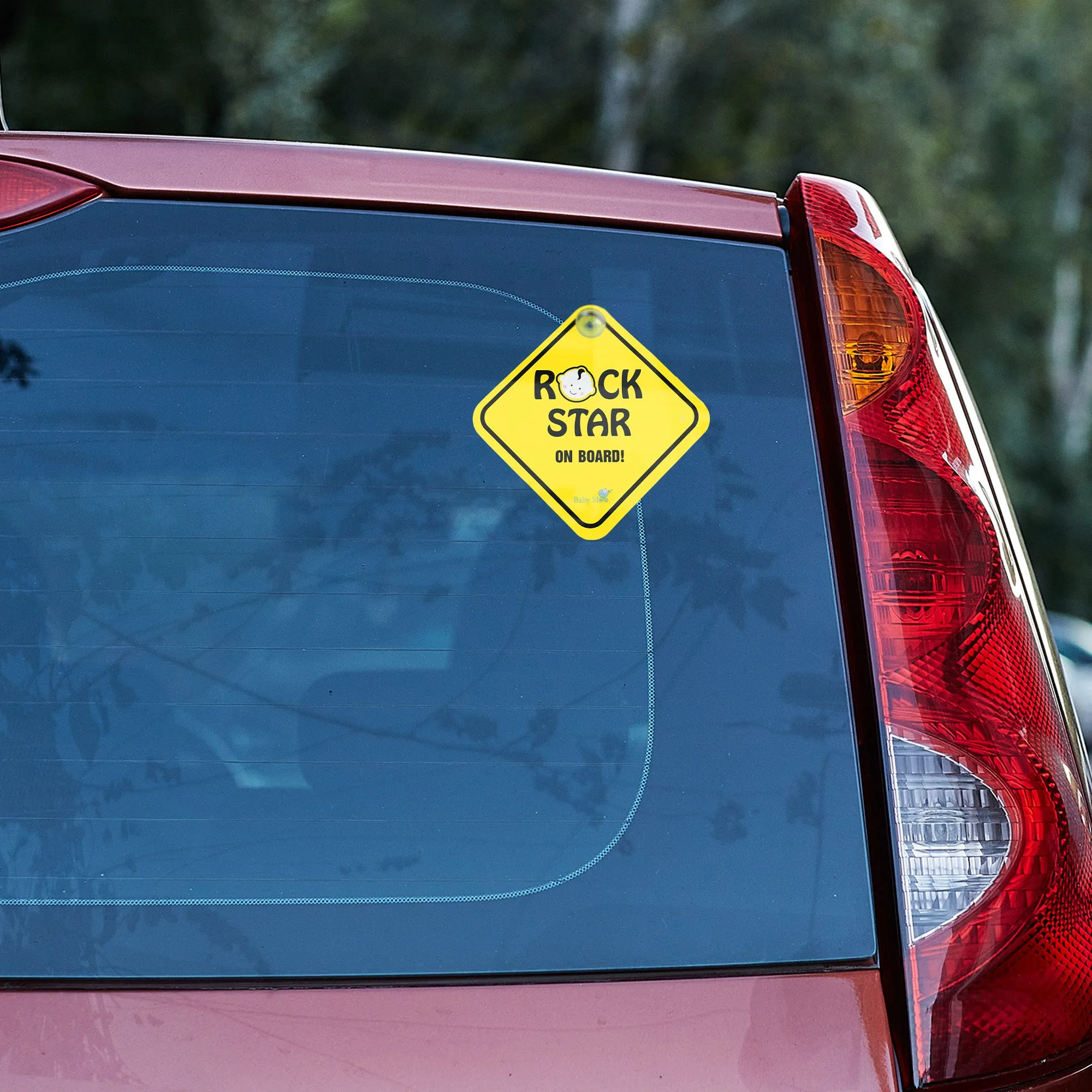 Baby Moo Car Safety Sign Rockstar Baby On Board With Suction Cup Clip 2 Pack - Yellow