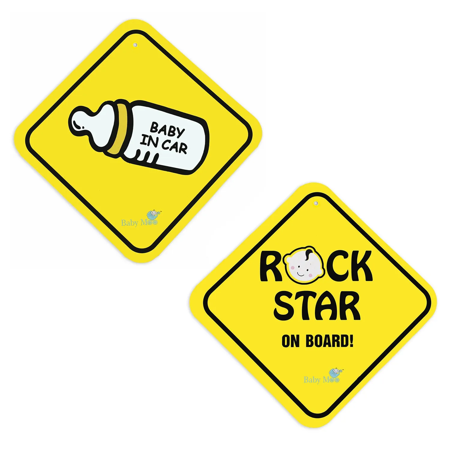 Baby Moo Car Safety Sign Rockstar Baby On Board With Suction Cup Clip 2 Pack - Yellow