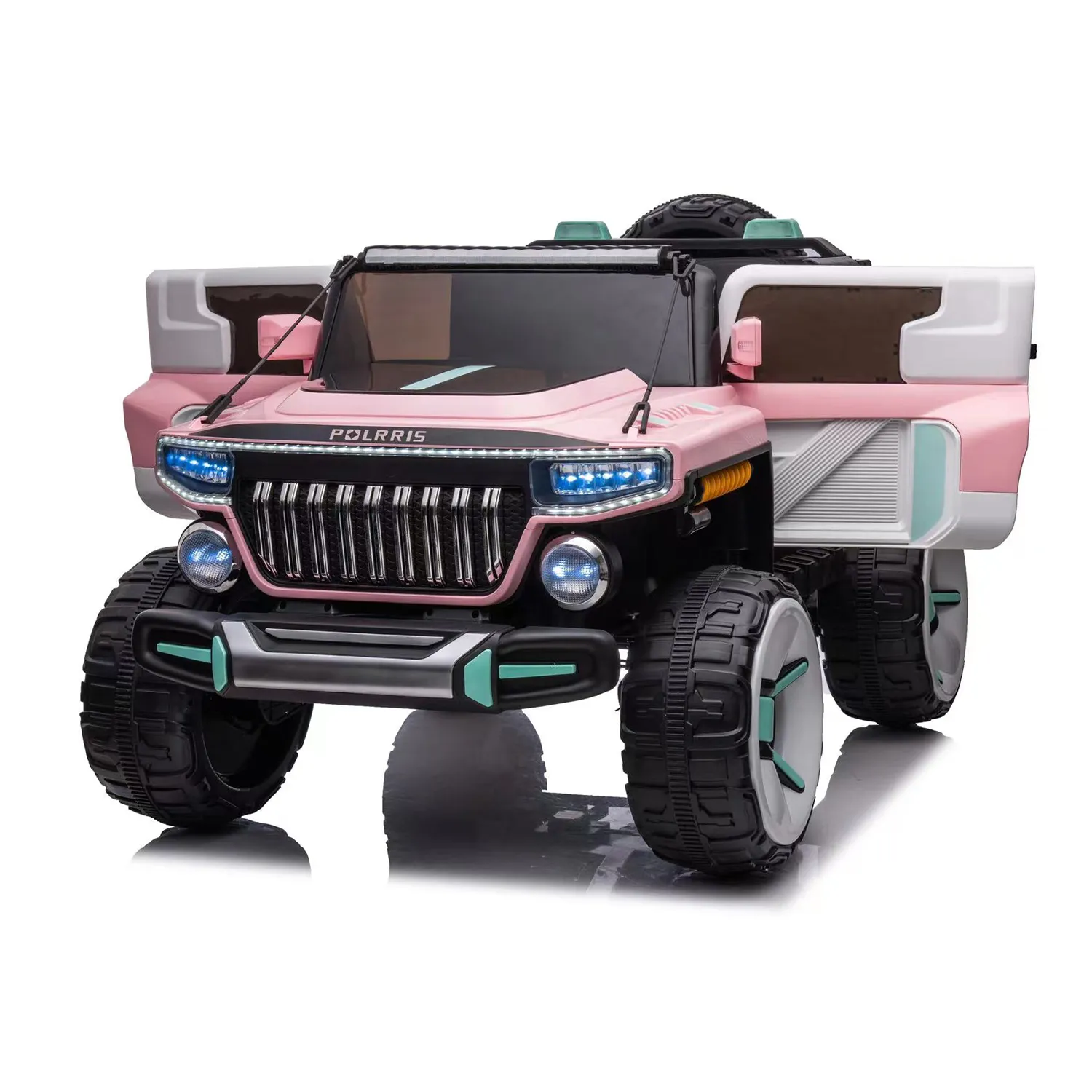 Baby Moo Electric Ride-on Jeep for Kids With Rechargeable 12V Battery, LED Lights, Music and USB Port Remote Control Double Seat - Pink