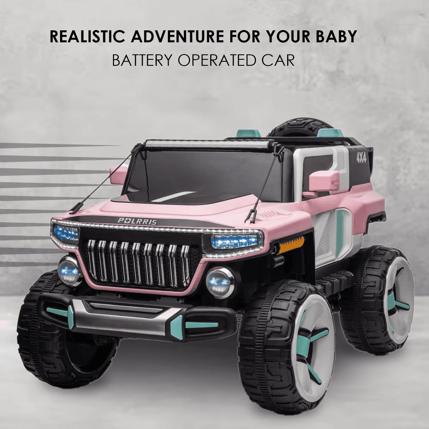 Baby Moo Electric Ride-on Jeep for Kids With Rechargeable 12V Battery, LED Lights, Music and USB Port Remote Control Double Seat - Pink