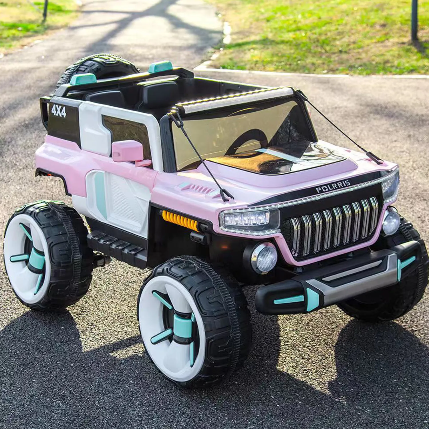 Baby Moo Electric Ride-on Jeep for Kids With Rechargeable 12V Battery, LED Lights, Music and USB Port Remote Control Double Seat - Pink