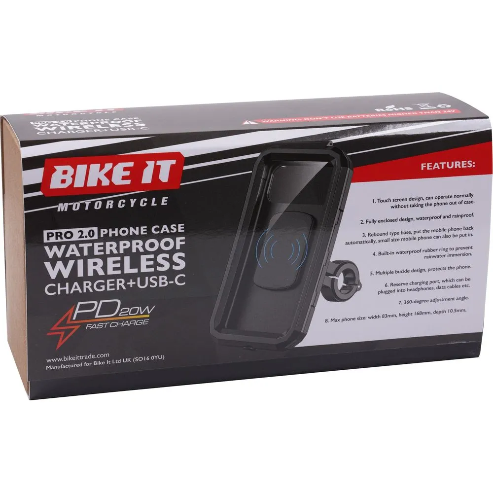 Bike It Pro2 Wireless Phone Charger Waterproof With USB-C