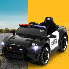 Black 12V Kids Ride On Police Car with Remote Control – Rigo