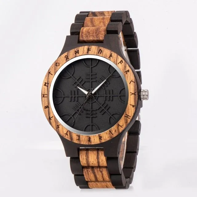 BOBO BIRD Wood Norse Rune Compass Men's Watches Luxury Wooden Strap Bamboo Gift Box