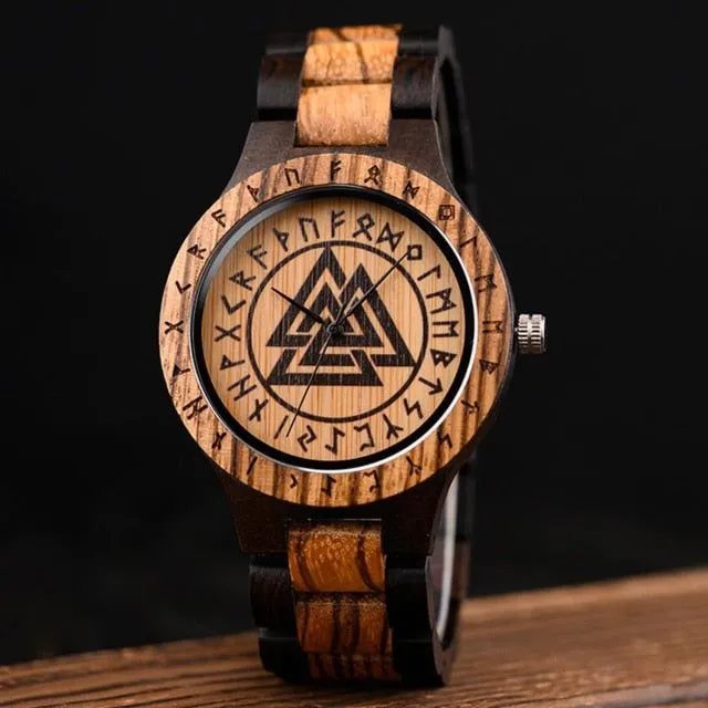 BOBO BIRD Wood Norse Rune Compass Men's Watches Luxury Wooden Strap Bamboo Gift Box