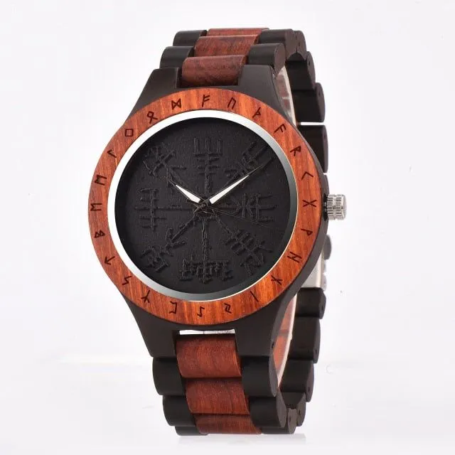 BOBO BIRD Wood Norse Rune Compass Men's Watches Luxury Wooden Strap Bamboo Gift Box