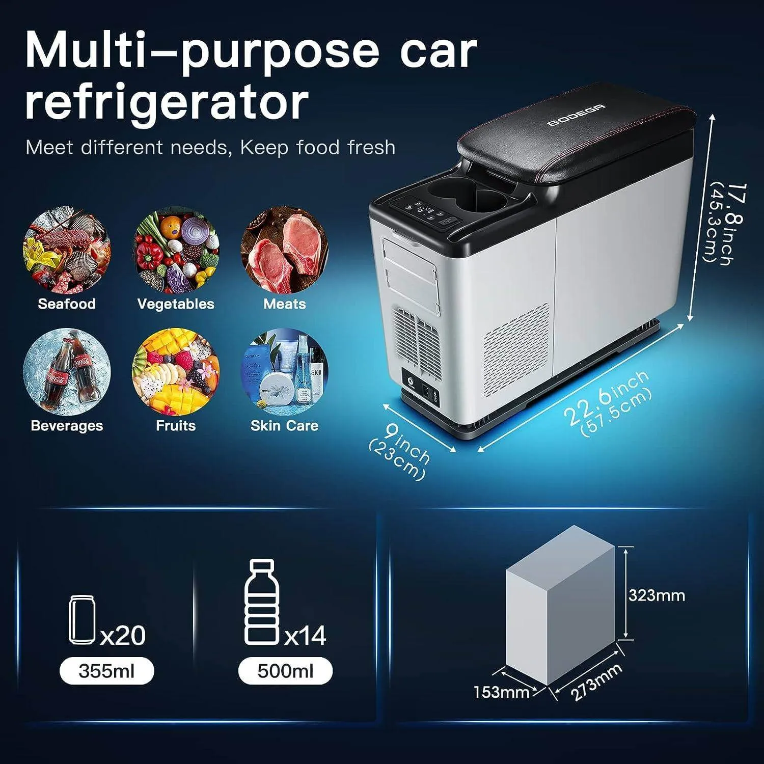 BODEGAcooler Mini Portable Car Fridge 16Qt/15L CF15