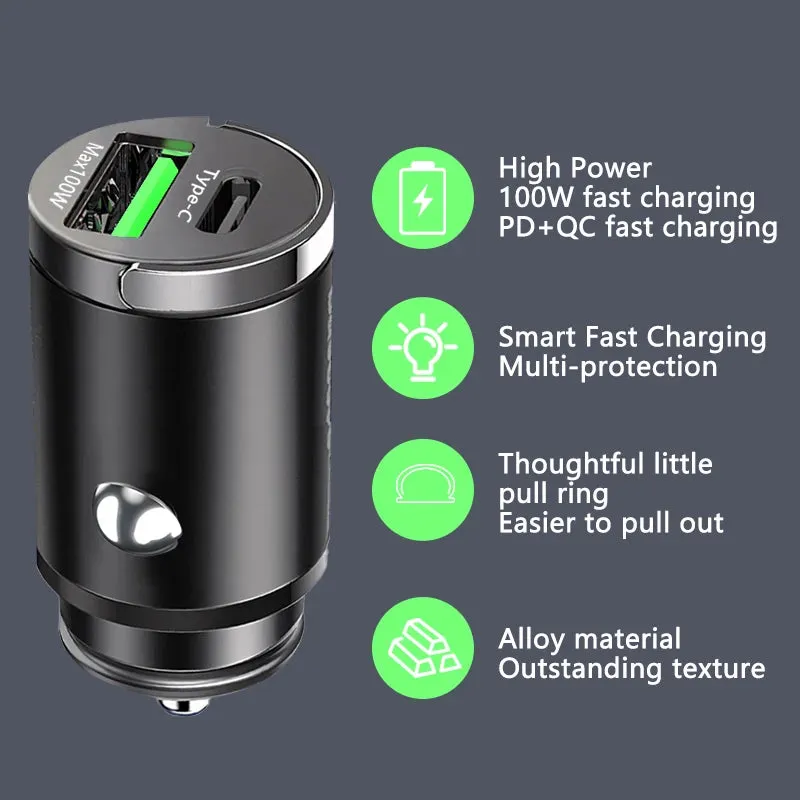 Car Charger Lighter Fast Charging for iPhone QC3.0 Mini PD USB Type C Car Phone Charger