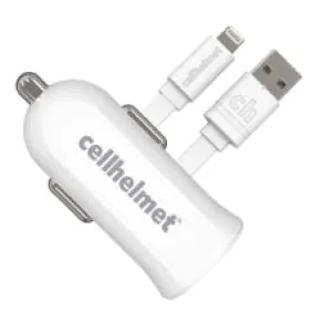 Cellhelmet 2.4A Car Charger & 3ft Flat Lightning Cable (White)