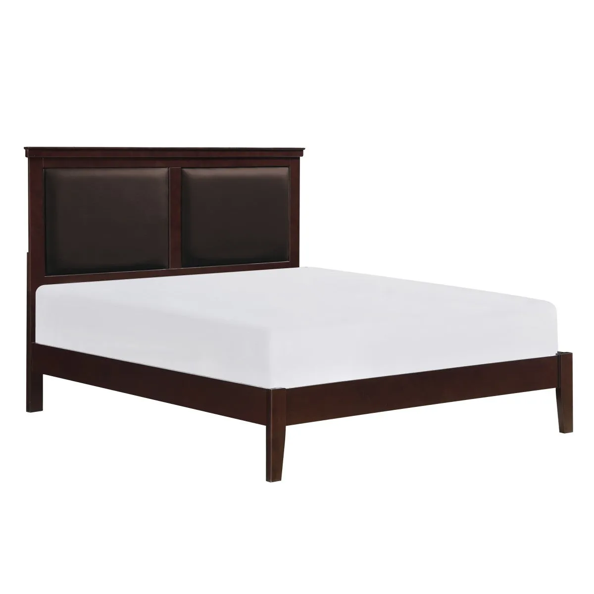 Cherry Finish Queen Bed with Faux Leather Headboard - Includes Headboard, Footboard & Rails