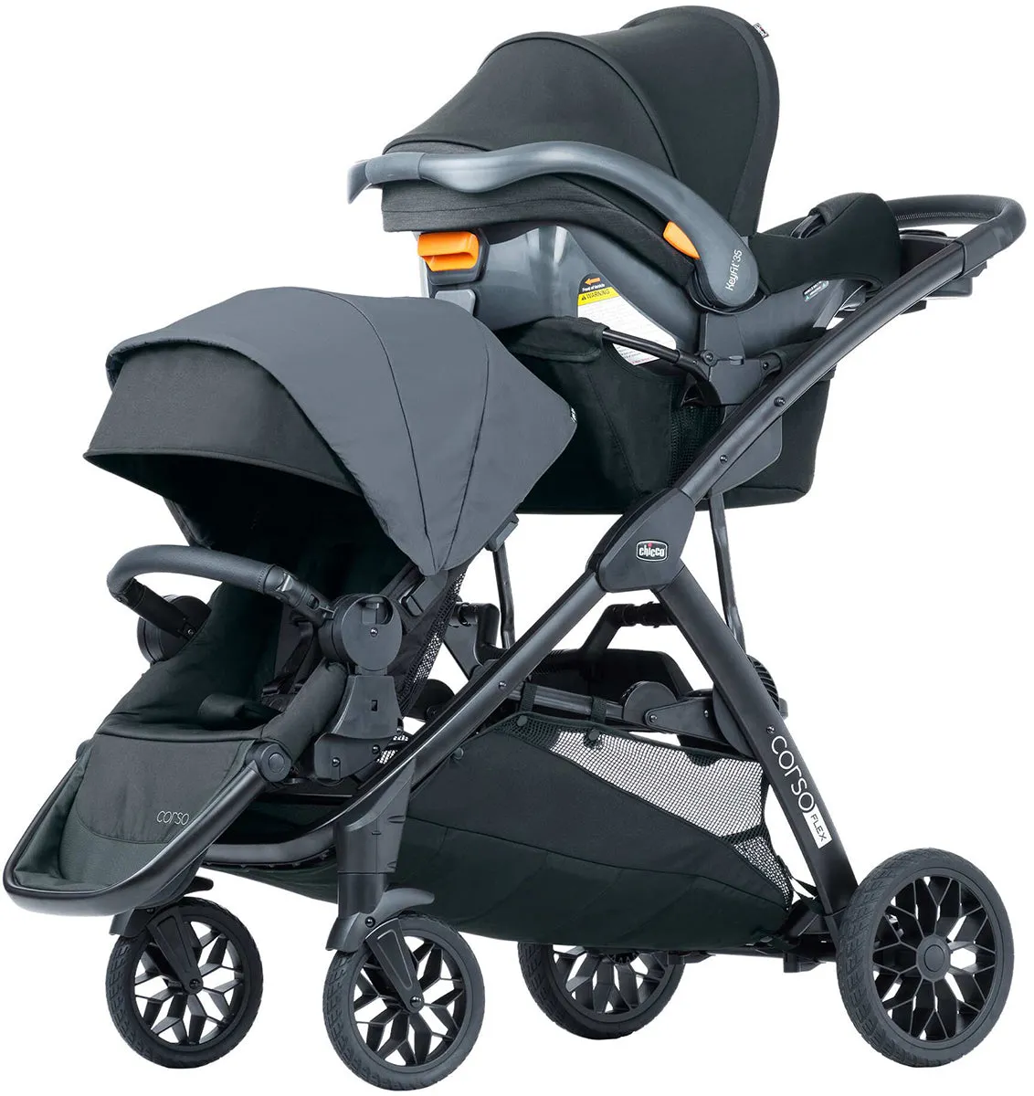 Chicco Corso Flex Single to Double Travel System Bundle - Legend / Shadow