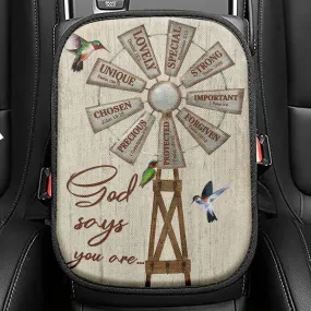 Christian Farmhouse Windmill God Says You Are Seat Box Cover, Bible Verse Car Center Console Cover, Scripture Interior Car Accessories