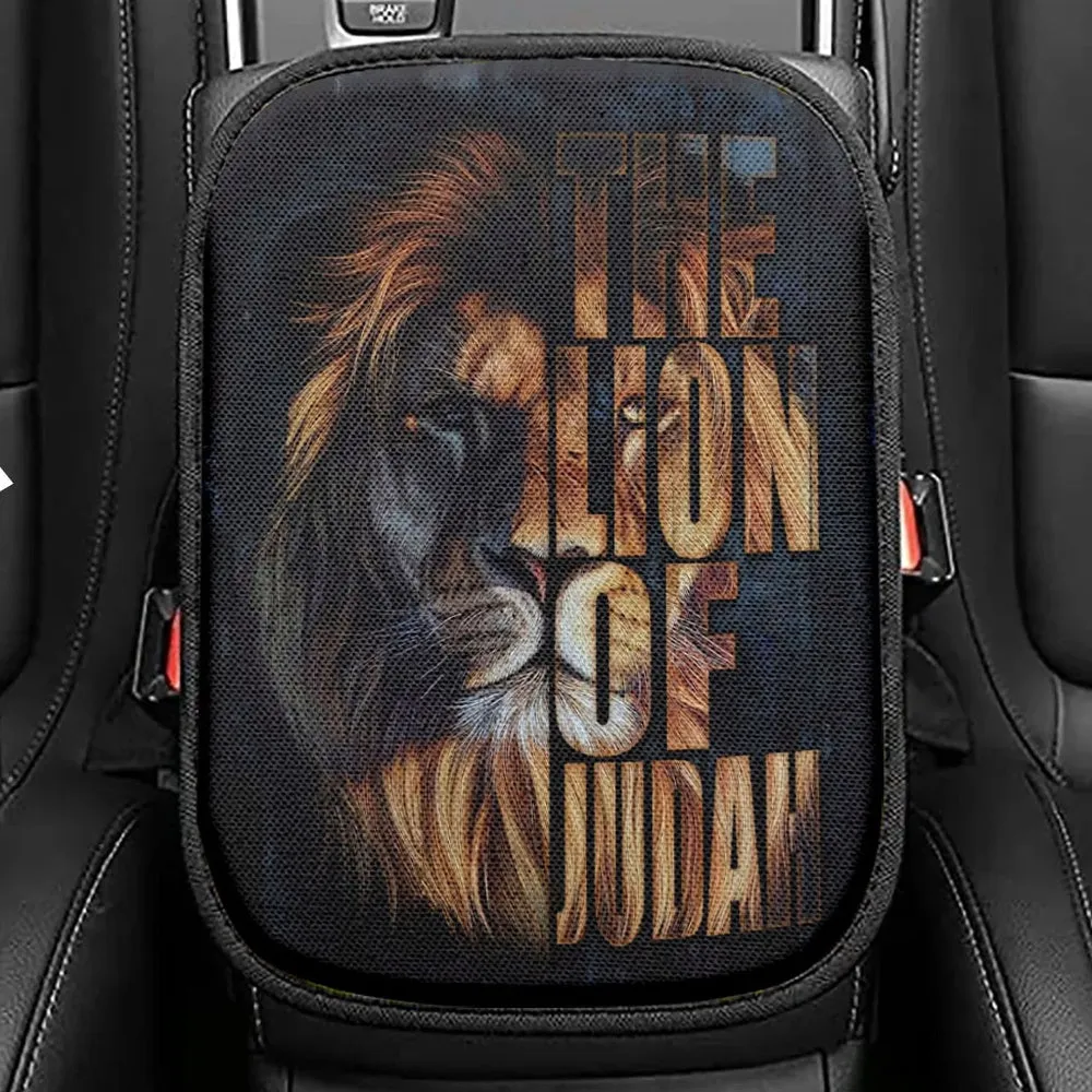 Christian The Lion Of Judah Picture Seat Box Cover, Bible Verse Car Center Console Cover, Scripture Interior Car Accessories