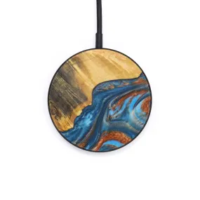 Circle Wood Resin Wireless Charger - Adilene (Teal & Gold, 610169)