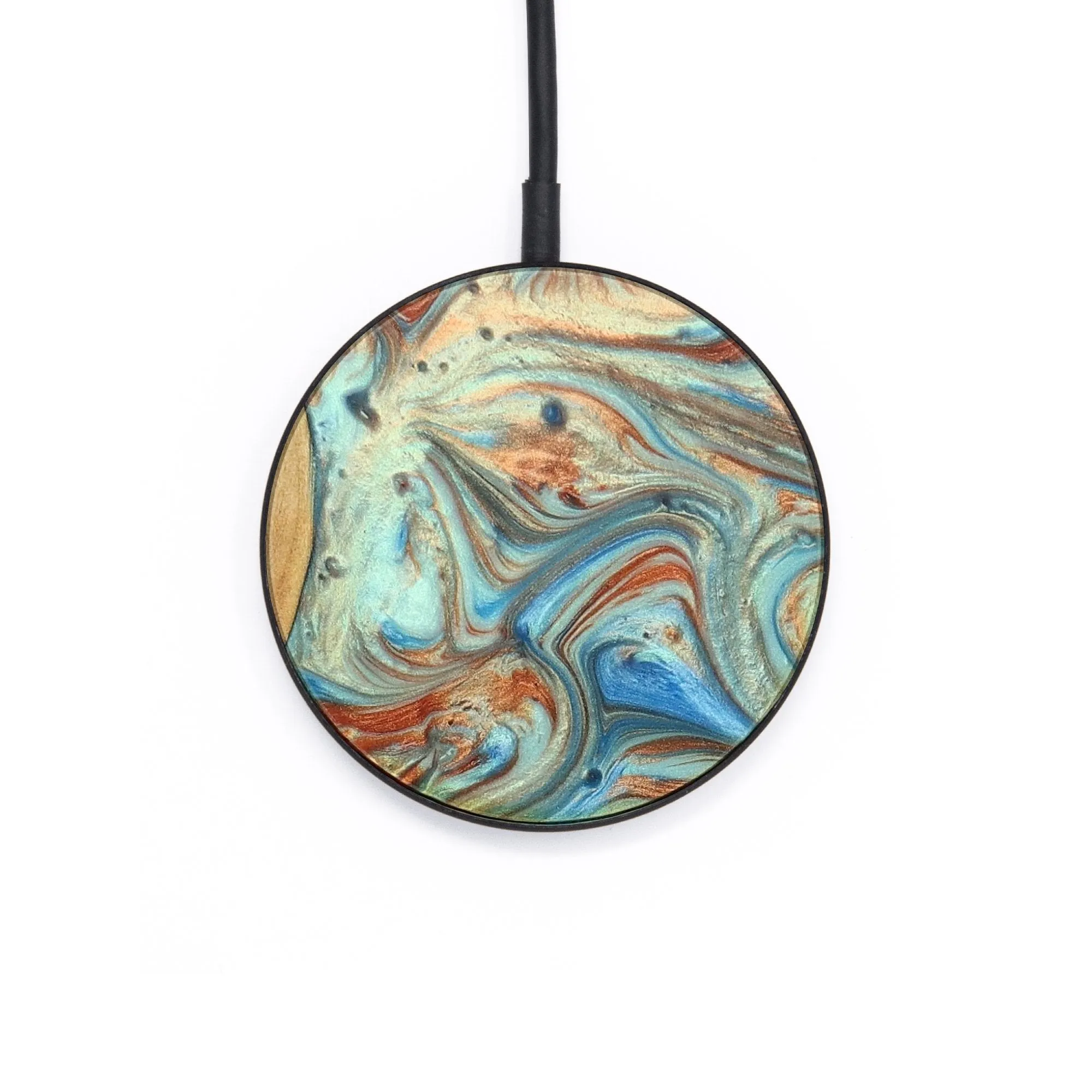 Circle Wood Resin Wireless Charger - David (Teal & Gold, 722930)