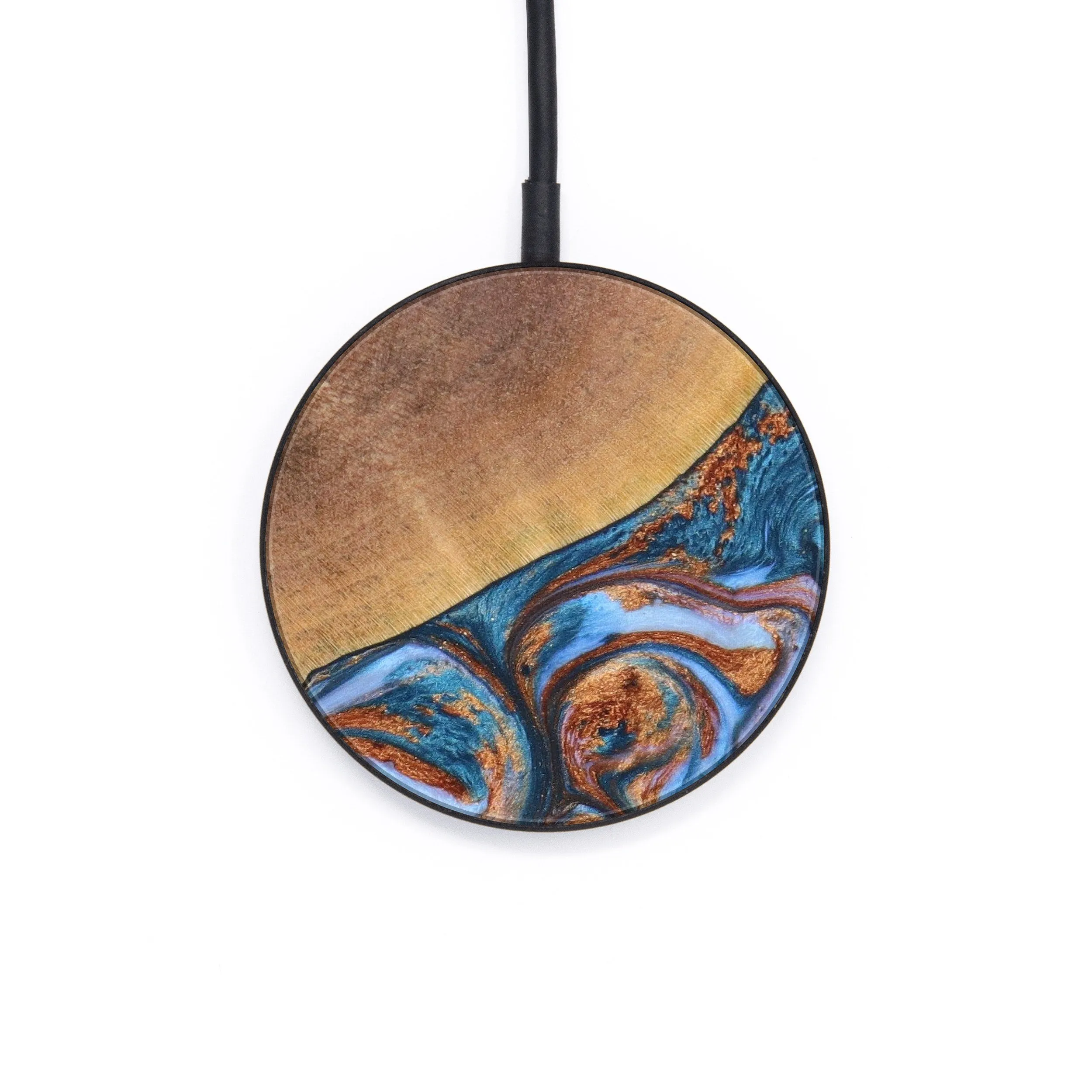 Circle Wood Resin Wireless Charger - Daxton (Teal & Gold, 637869)