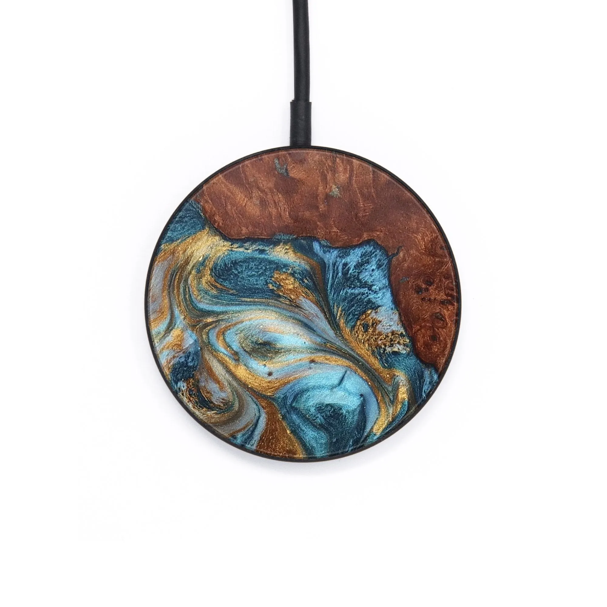 Circle Wood Resin Wireless Charger - Edgar (Teal & Gold, 706769)