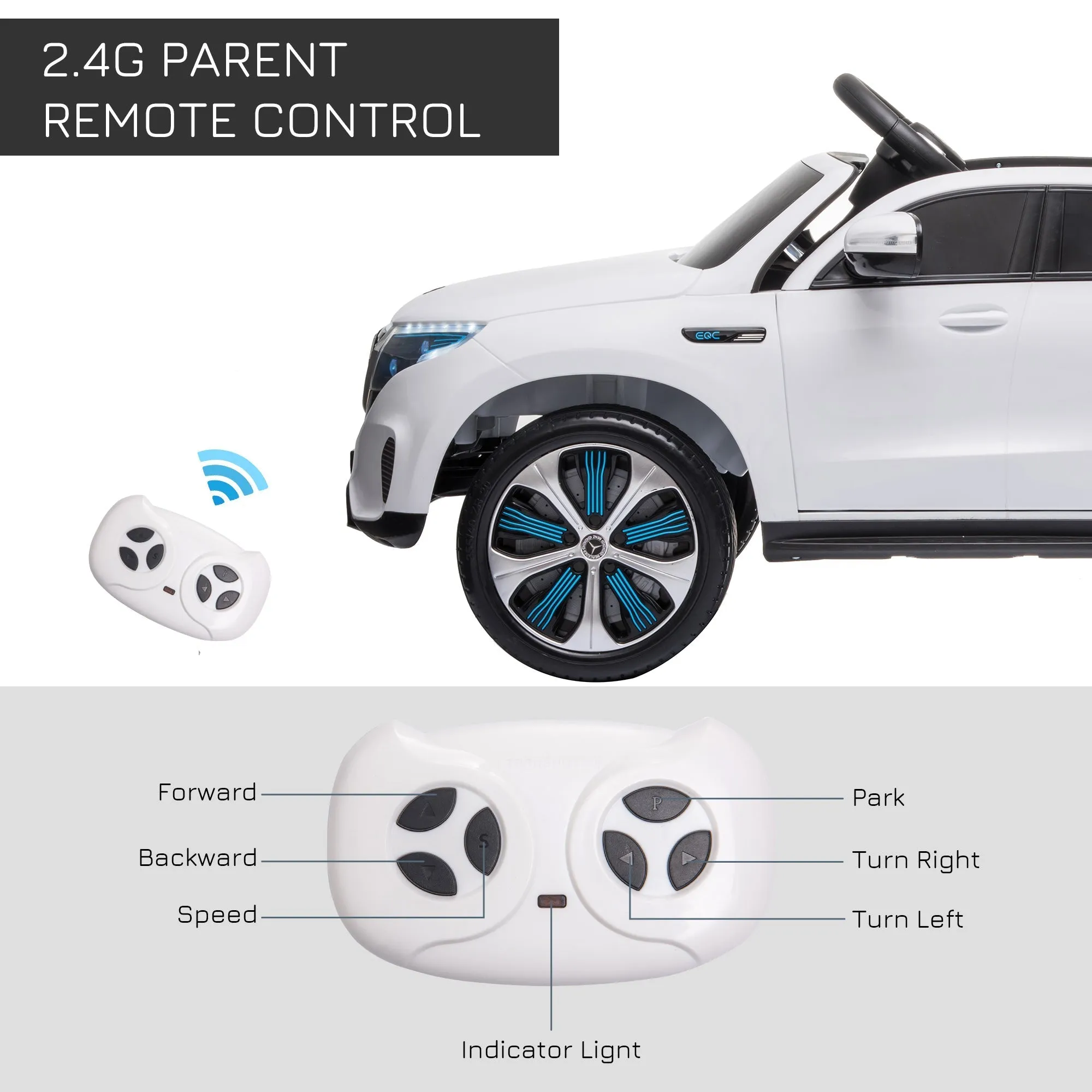 Compatible 12V Battery-powered 2 Motors Kids Electric Ride On Car Toy with Parental Remote Control Music Lights Bluetooth Suspension Wheels for 3-5 Years Old White