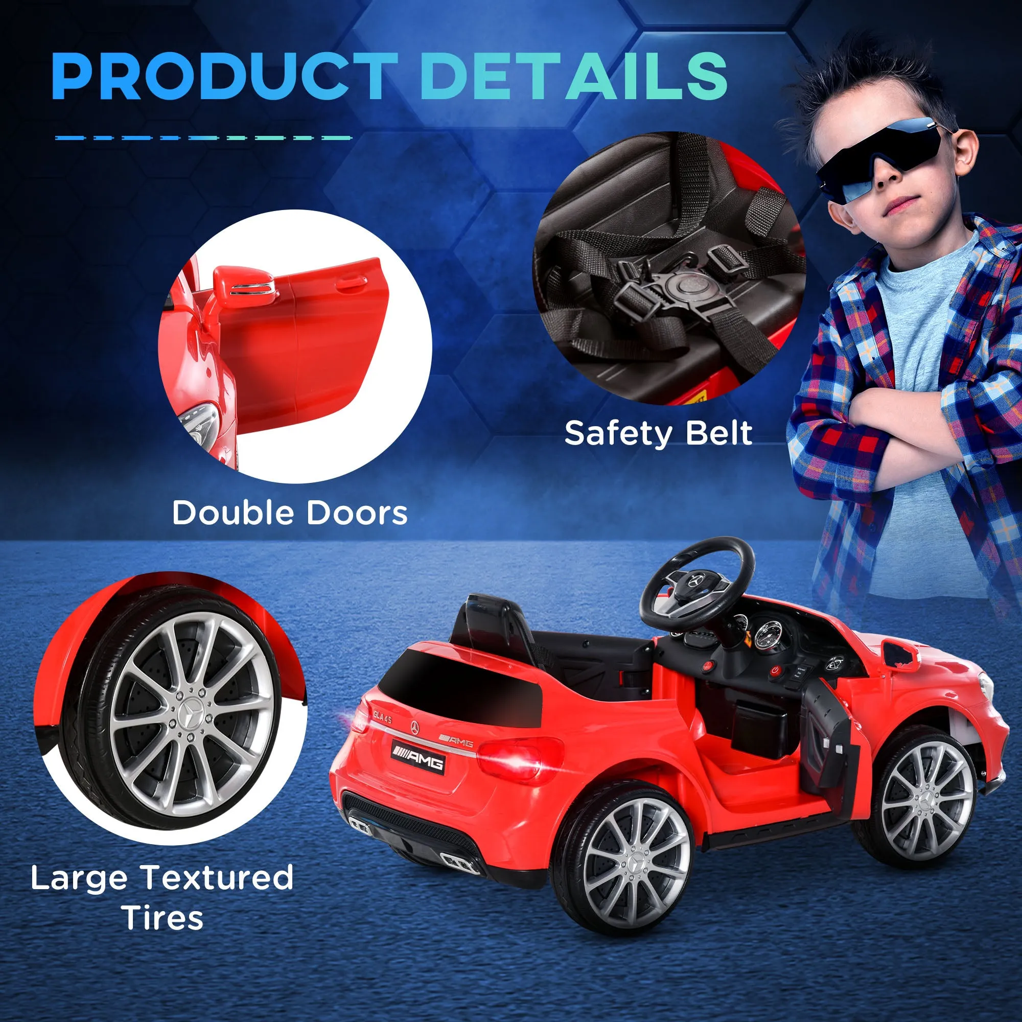 Compatible for 6V Kids Ride On Car Mercedes Benz GLA Licensed Toy toddler with Music Remote Control Rechargeable HeadTwo Speed Red