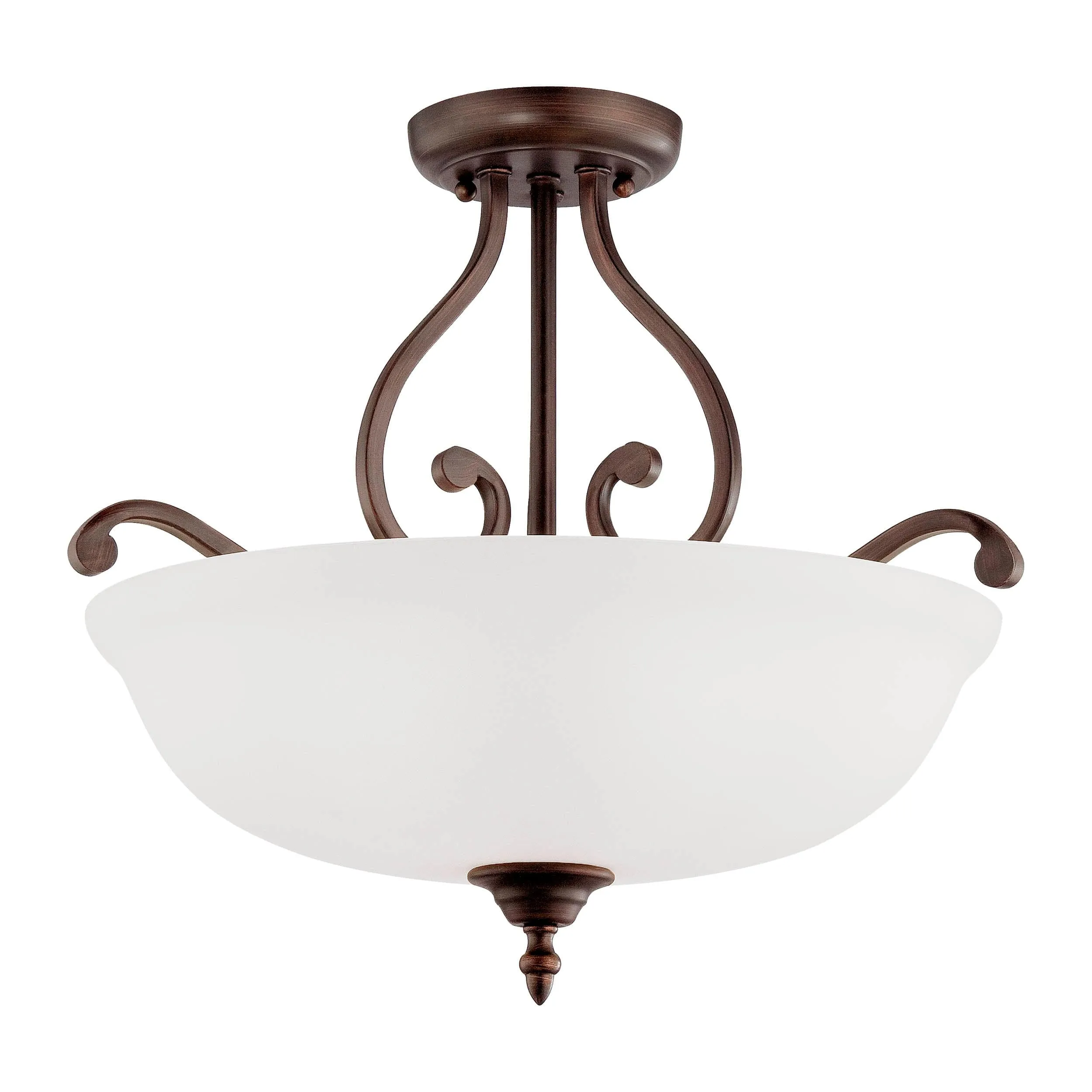 Courtney Lakes Semi-Flush Mount Fixture - Rubbed Bronze - Etched White Glass - 18in. Diameter - E26 Medium Base