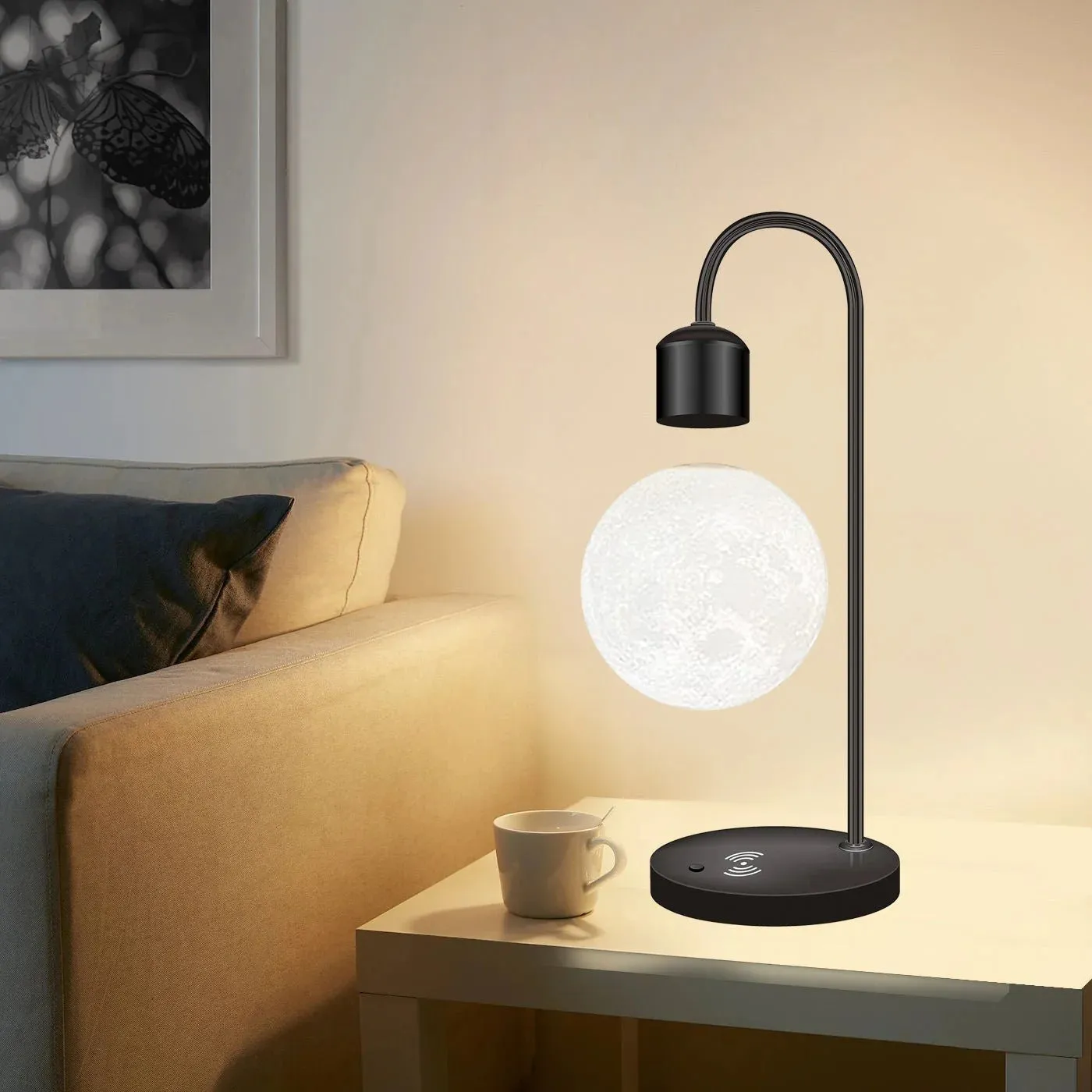 Creative Silver/Black Iron 3D Levitating Moon LED Table Lamp