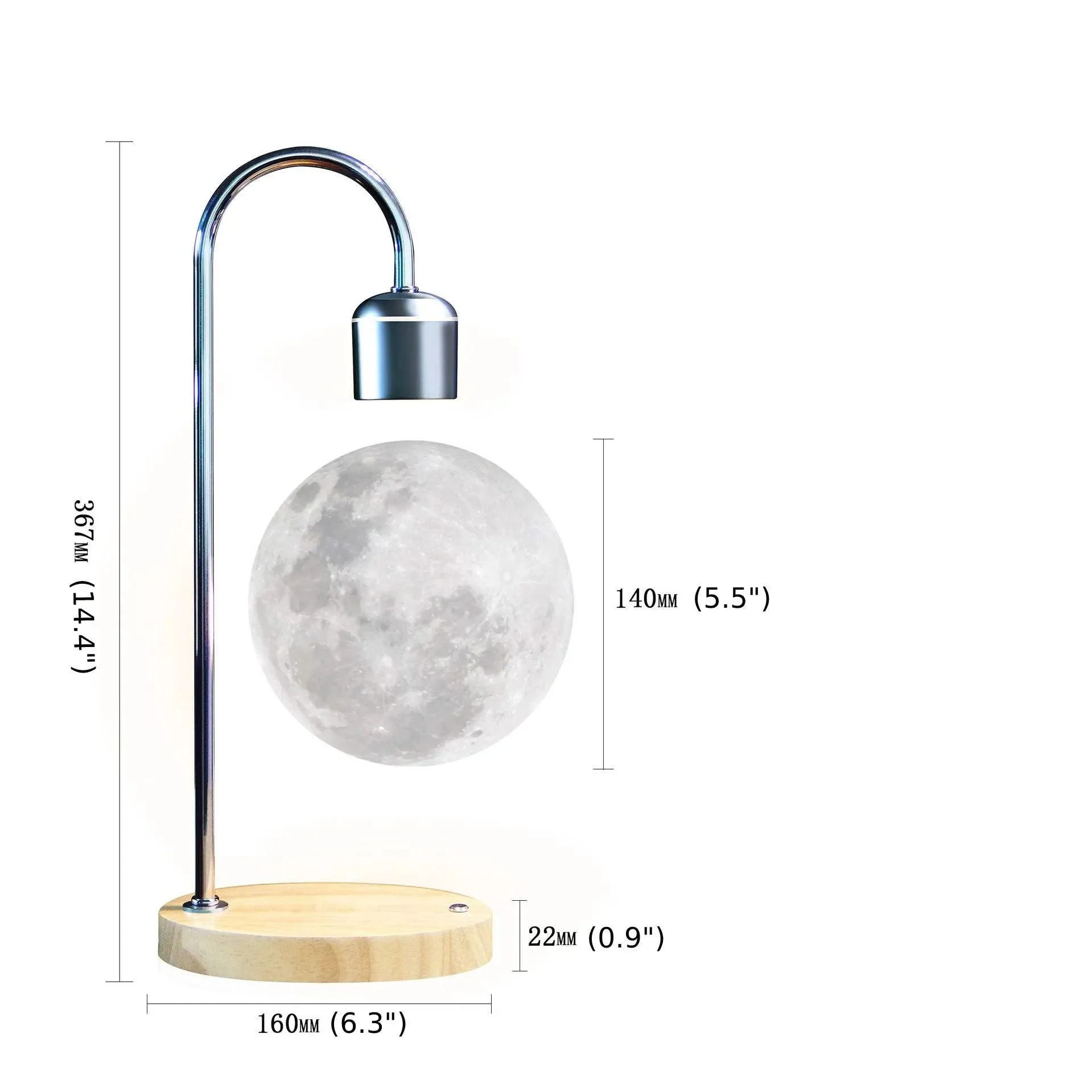 Creative Silver/Black Iron 3D Levitating Moon LED Table Lamp