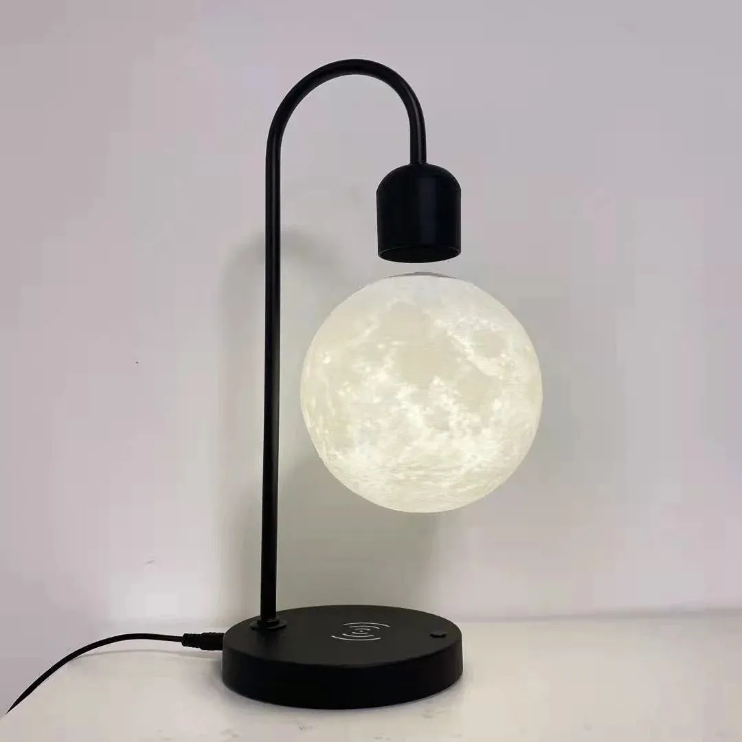 Creative Silver/Black Iron 3D Levitating Moon LED Table Lamp