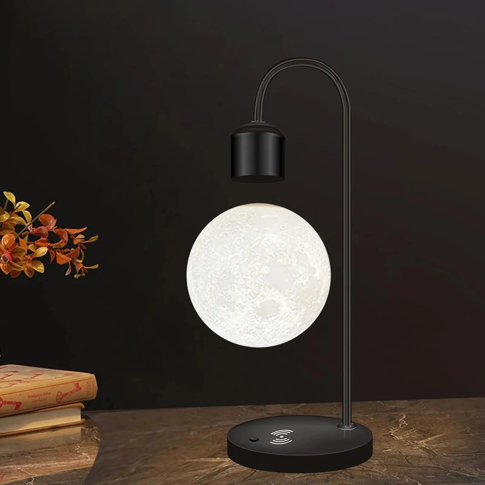 Creative Silver/Black Iron 3D Levitating Moon LED Table Lamp