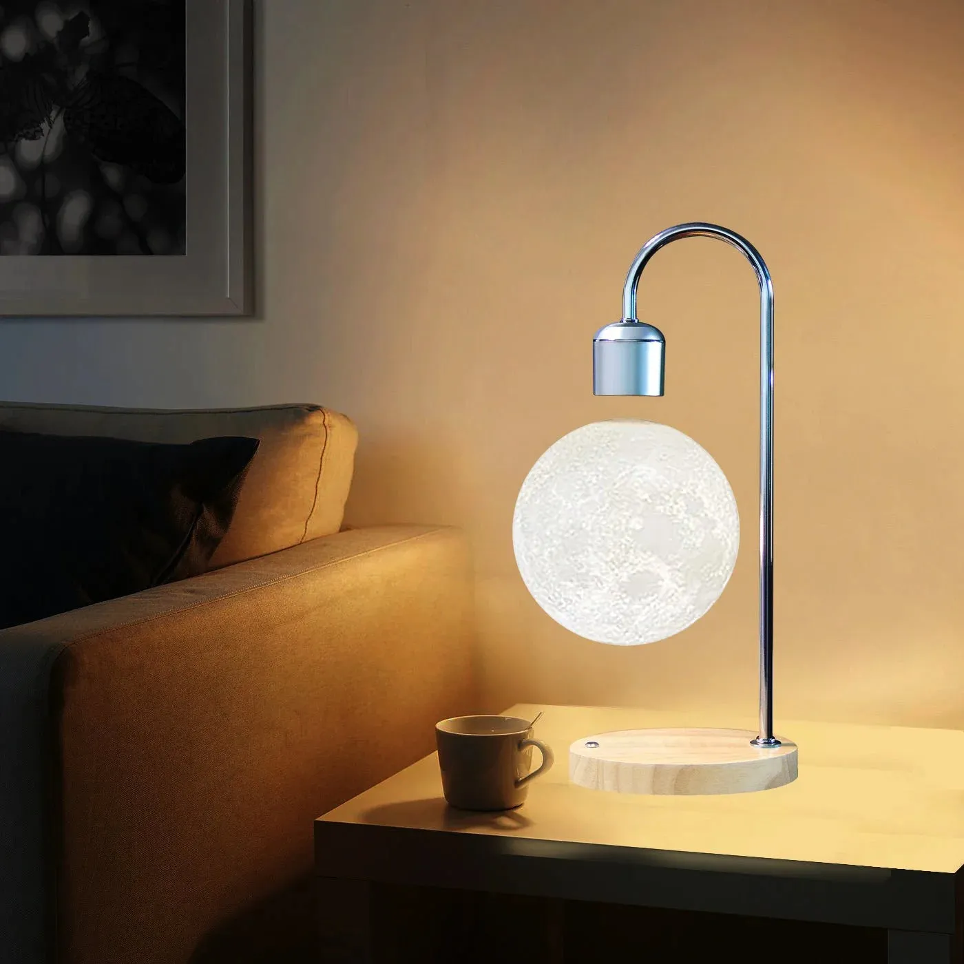 Creative Silver/Black Iron 3D Levitating Moon LED Table Lamp