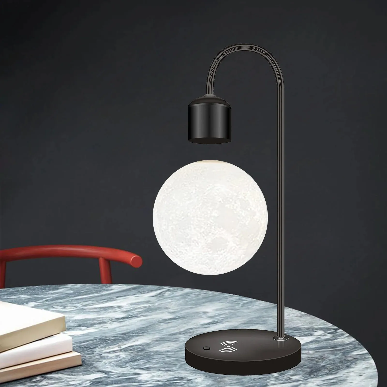 Creative Silver/Black Iron 3D Levitating Moon LED Table Lamp