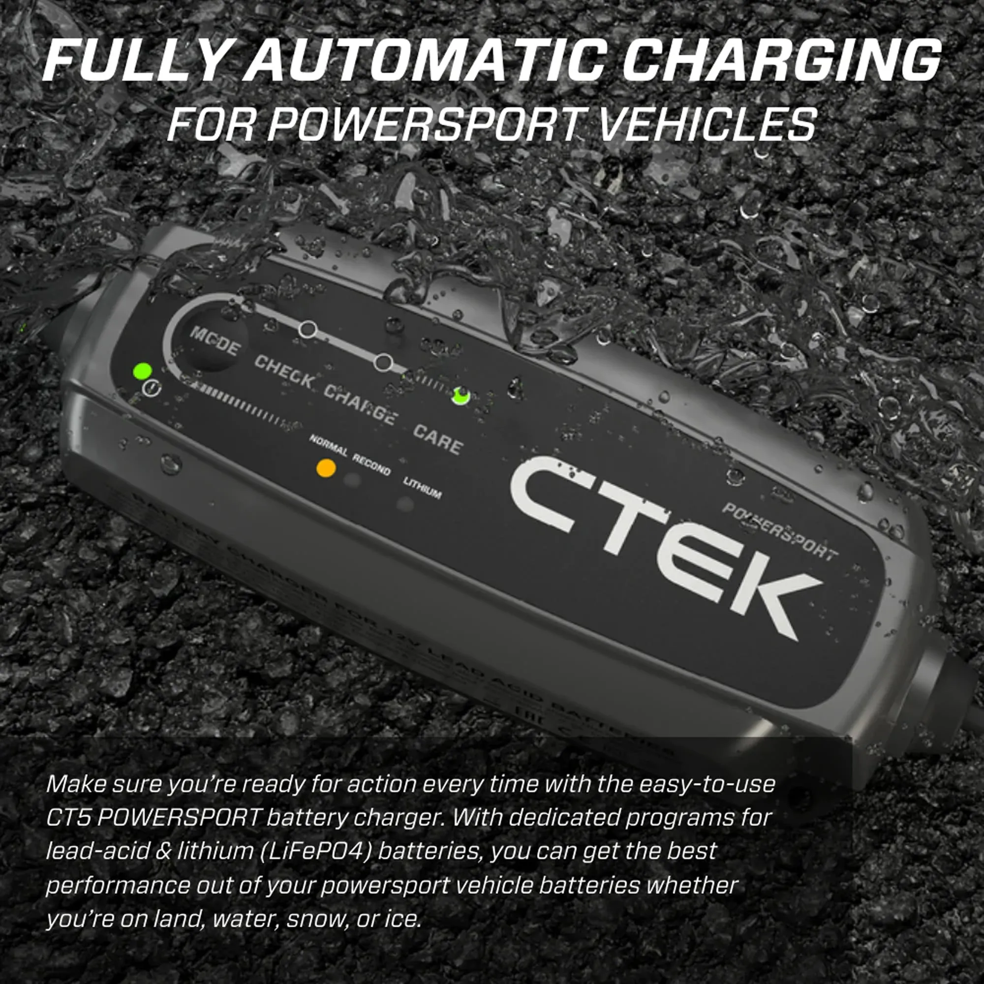 CTEK CT5 POWERSPORT 12V 2.3A Battery Charger & Maintainer for LA and Lithium (Barcode: 7340103403104 )