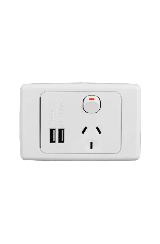 Deta Single Power Point With Dual USB Charger - White