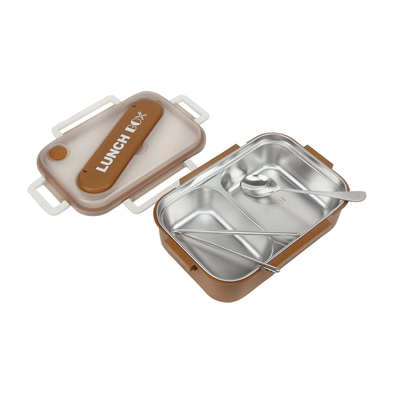 DUAL COMPARTMENT DITACHABLE LUNCH BOX - BROWN