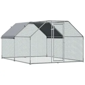 Easycomfort Recinto Gabbia per Galline da Esterno in Metallo Galvanizzato, Pollaio per Galline Ovaiole da Esterno, Porta con Blocco e Sezione con Tessuto Oxford, 280x380x195 cm, Argento