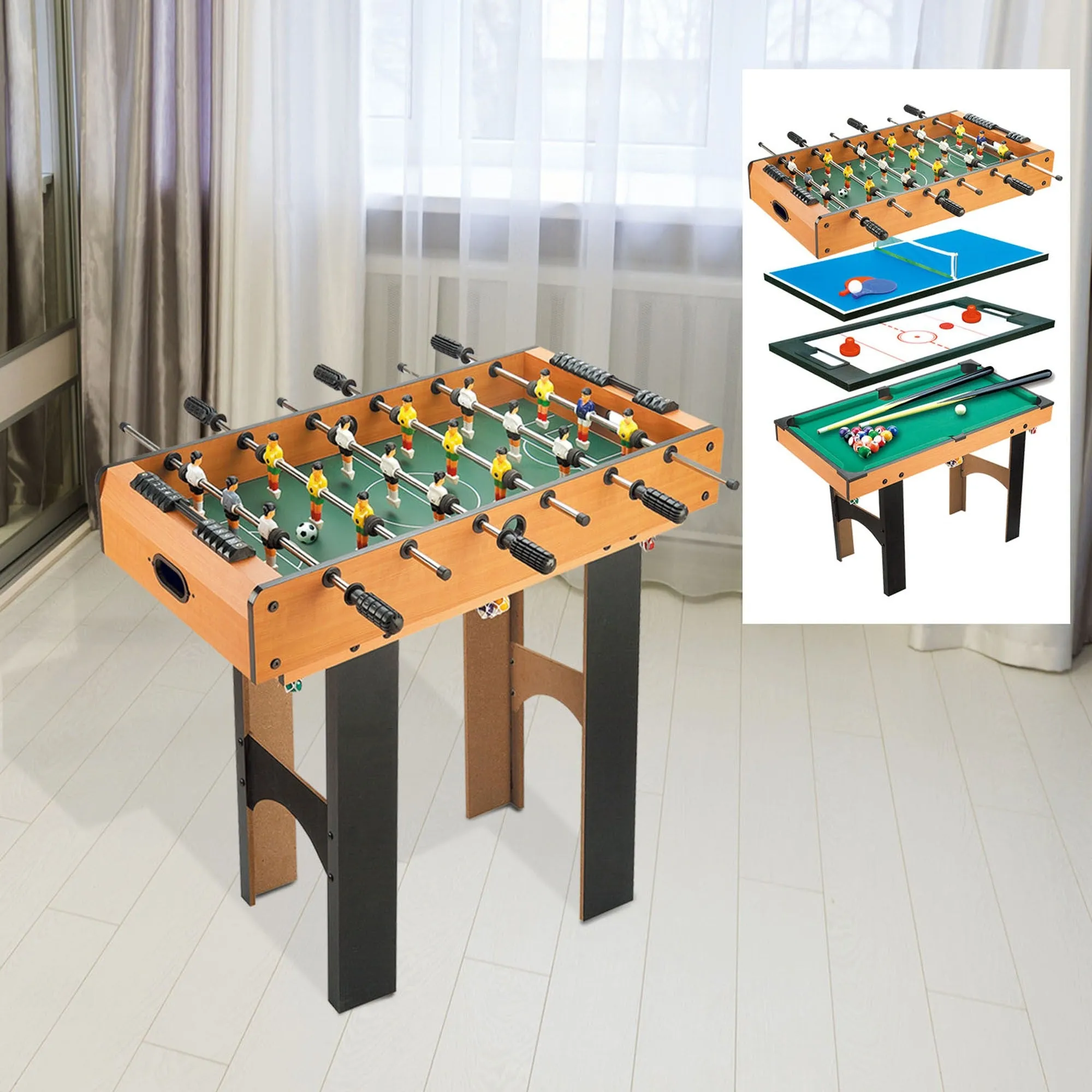 Easycomfort Tavolo Multi gioco 4 in 1 con Calcio Balilla, Hockey da Tavolo, Ping Pong e Biliardo in Legno MDF, 87 x 43 x 73cm