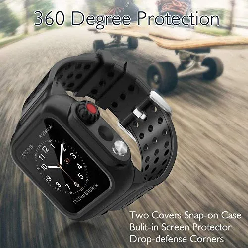 Eeom for Apple Watch Waterproof Rugged Case With Silicone Band 44mm