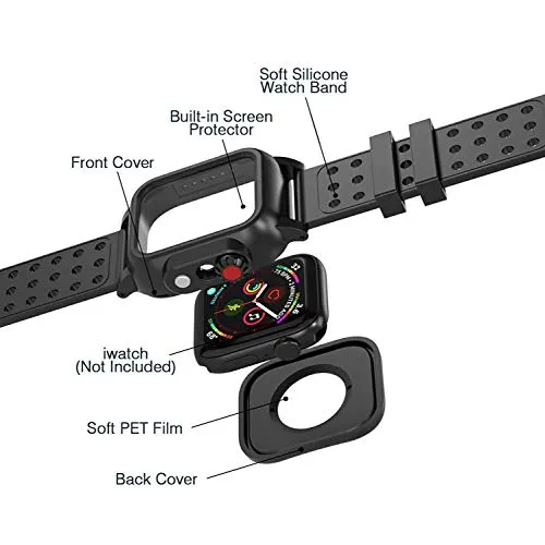 Eeom for Apple Watch Waterproof Rugged Case With Silicone Band 44mm