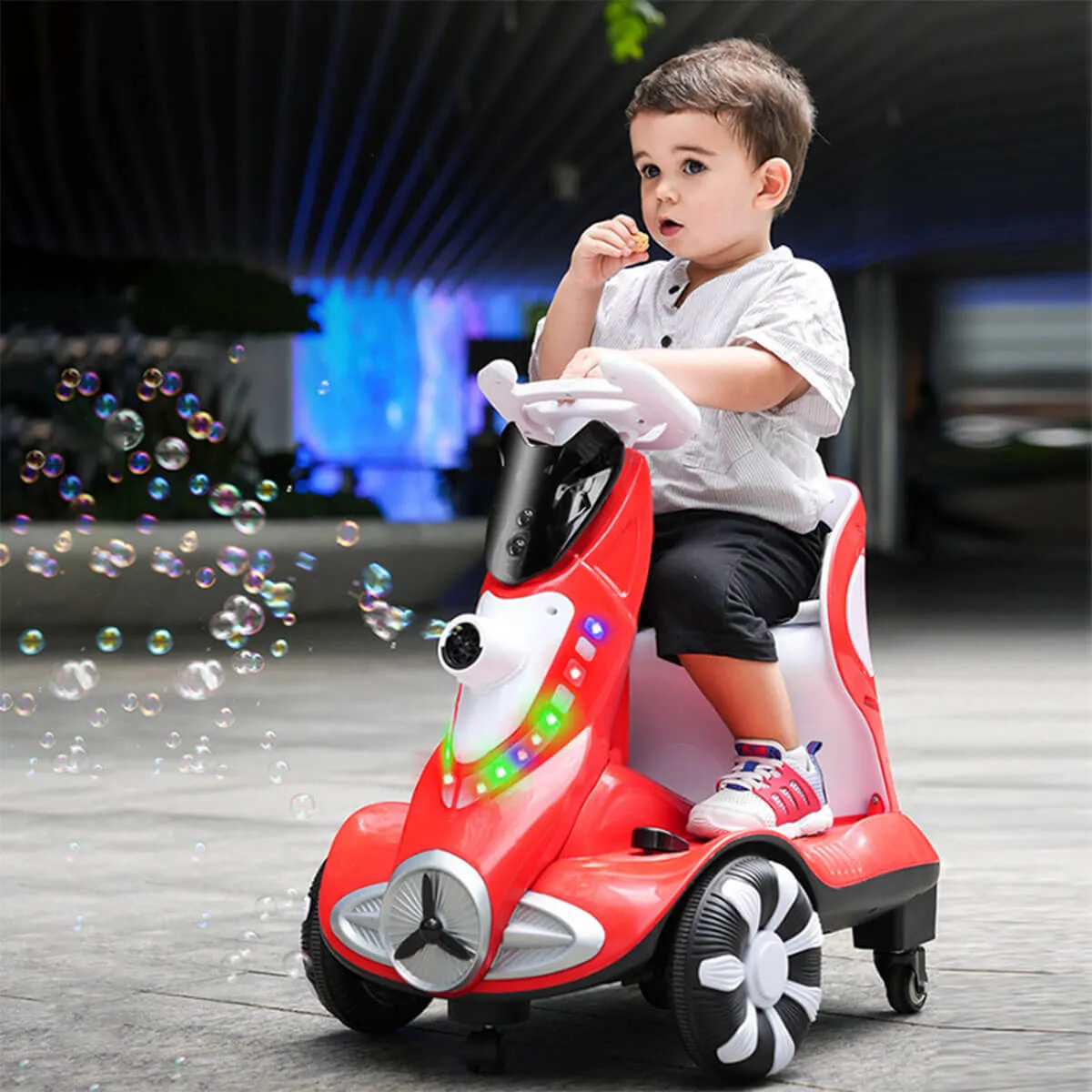 Electric Scooter Anti-Rollover Electric Car Kids Bubble Car Dual Drive with Light & Music