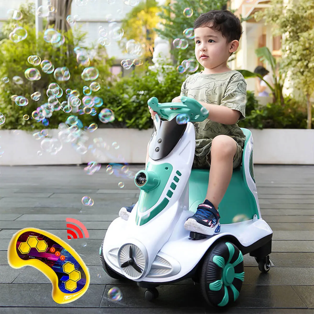 Electric Scooter Anti-Rollover Electric Car Kids Bubble Car Dual Drive with Light & Music