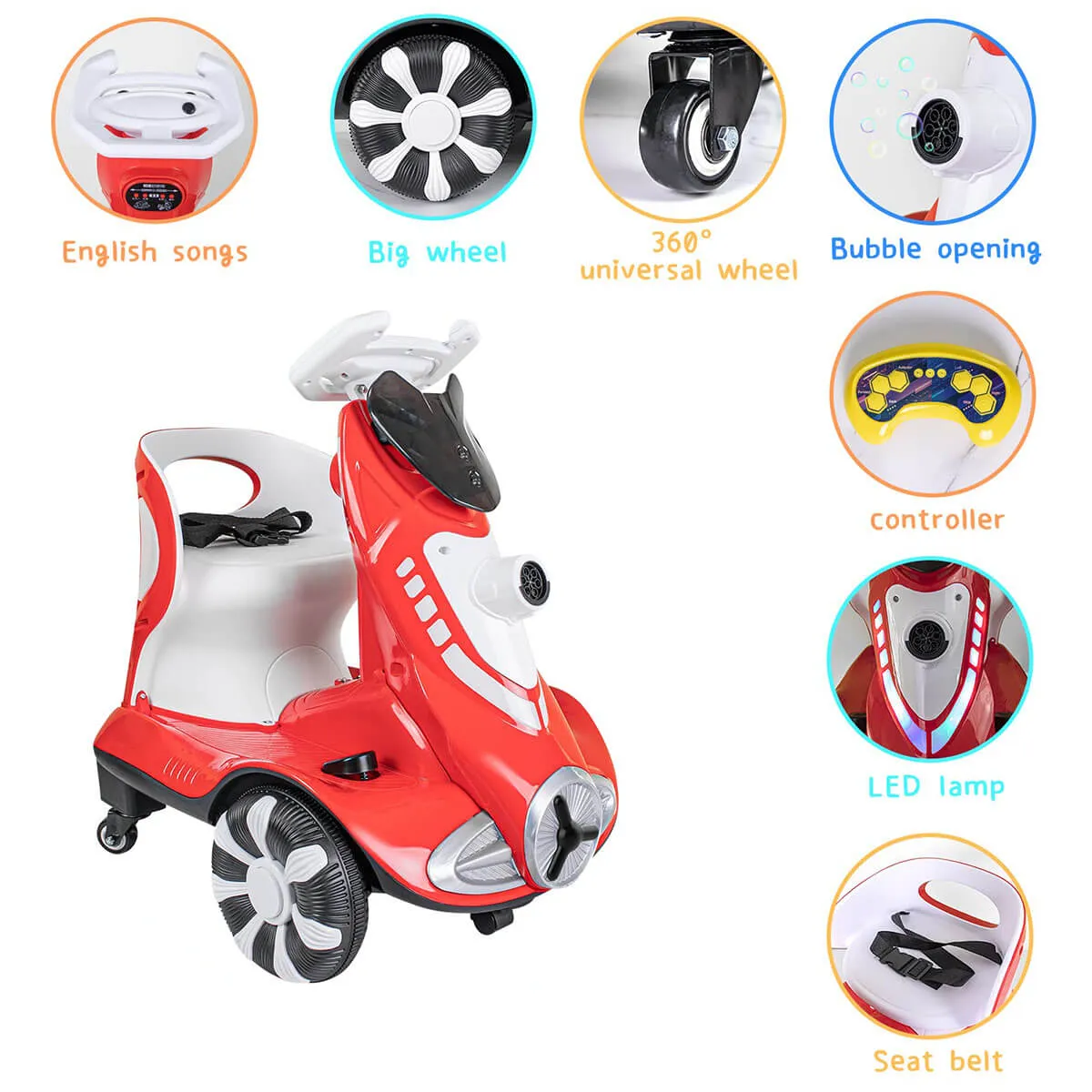 Electric Scooter Anti-Rollover Electric Car Kids Bubble Car Dual Drive with Light & Music