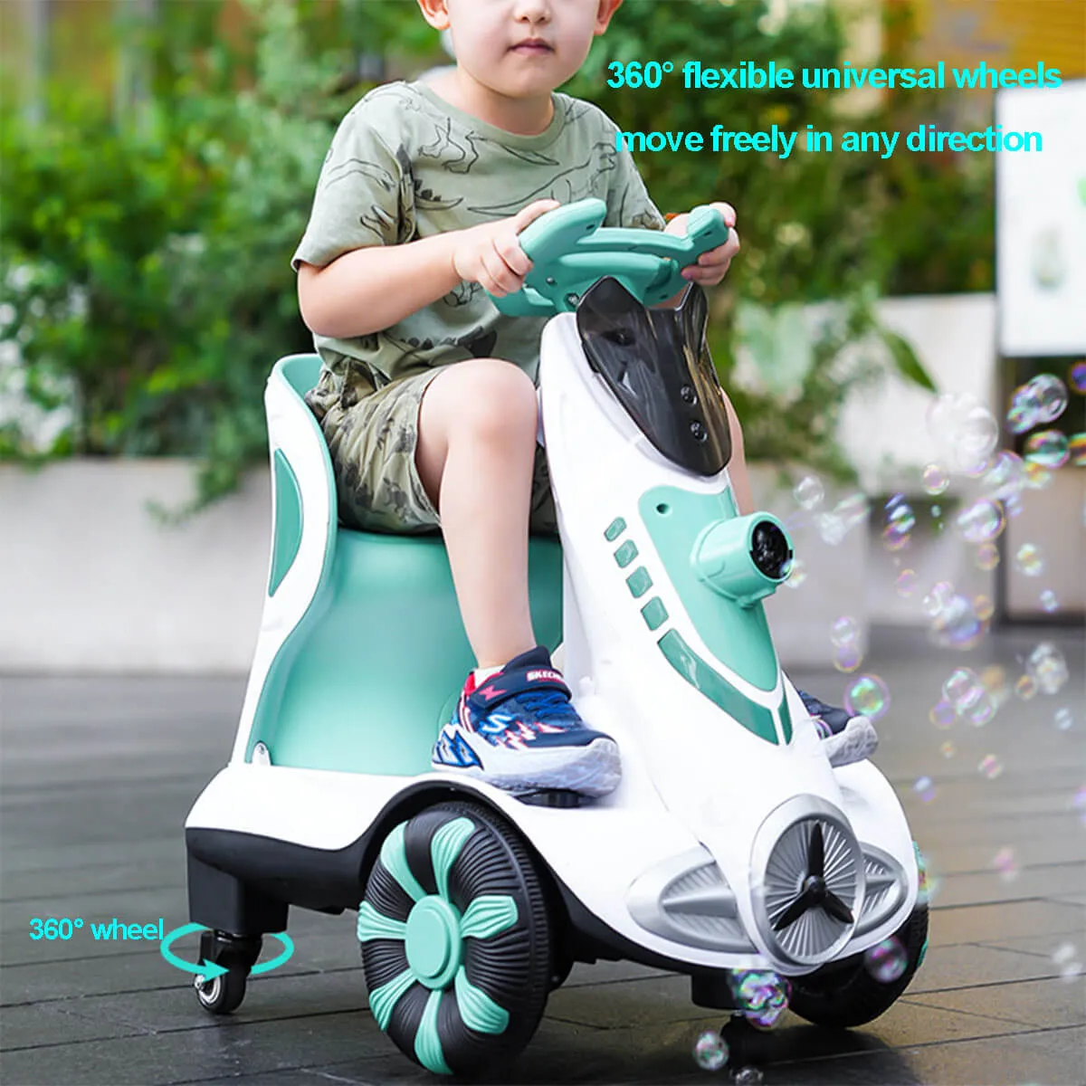 Electric Scooter Anti-Rollover Electric Car Kids Bubble Car Dual Drive with Light & Music