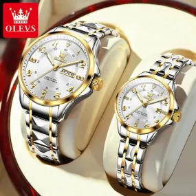 Elegance® 2910 Classic Luxury Quartz Couple Watch For Men Women Waterproof Stainless Steel Hand Clock Diamond Number Dial Watch