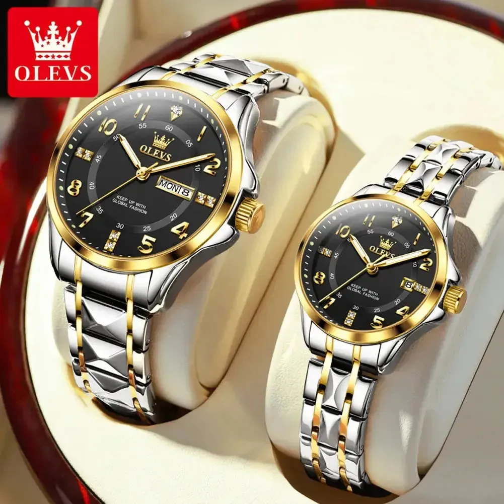 Elegance® 2910 Classic Luxury Quartz Couple Watch For Men Women Waterproof Stainless Steel Hand Clock Diamond Number Dial Watch