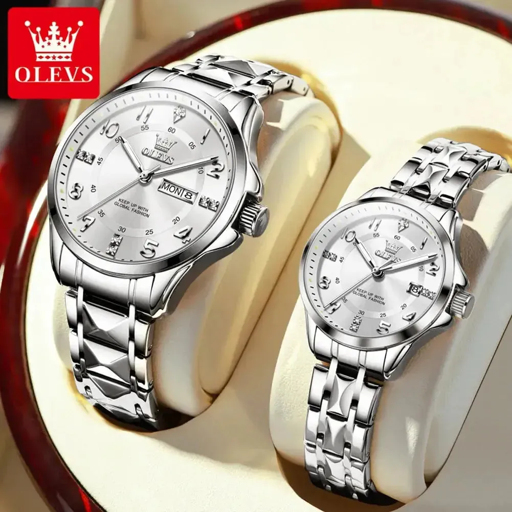 Elegance® 2910 Classic Luxury Quartz Couple Watch For Men Women Waterproof Stainless Steel Hand Clock Diamond Number Dial Watch