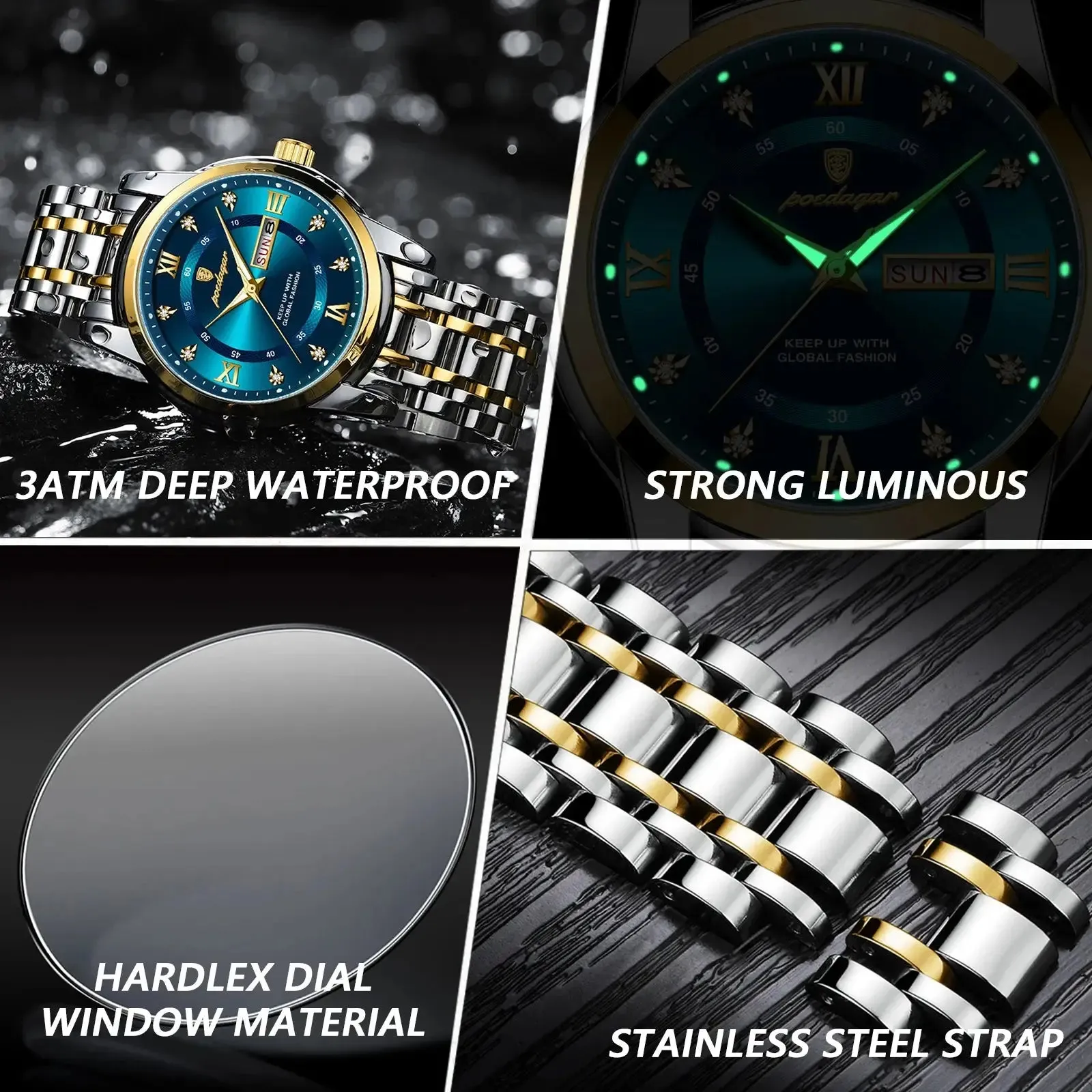 ELEGANCE® 936 Luxury Watch for Man Elegant Date Week Waterproof Luminous Men Watch Quartz Stainless Steel Sports Men's Watches