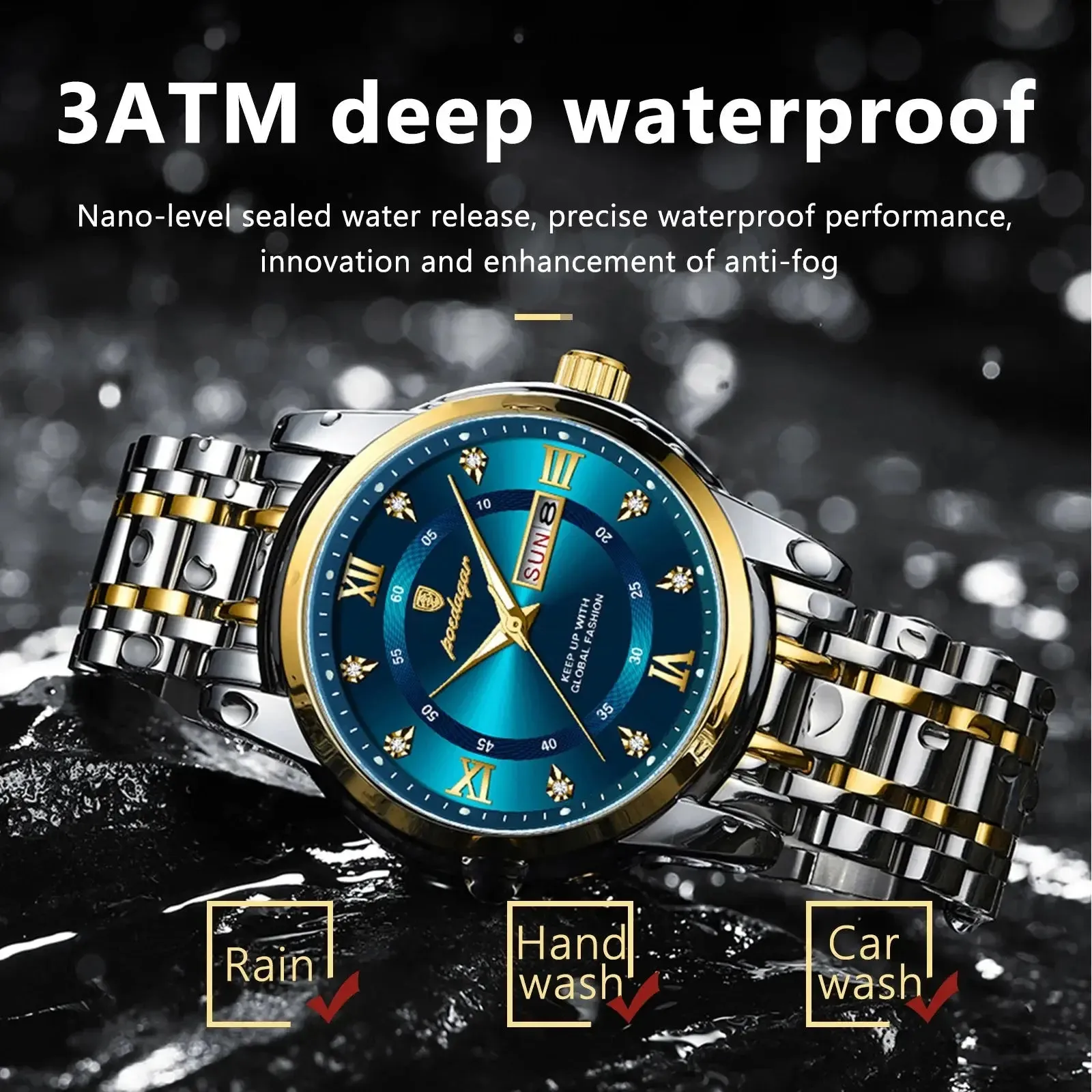 ELEGANCE® 936 Luxury Watch for Man Elegant Date Week Waterproof Luminous Men Watch Quartz Stainless Steel Sports Men's Watches