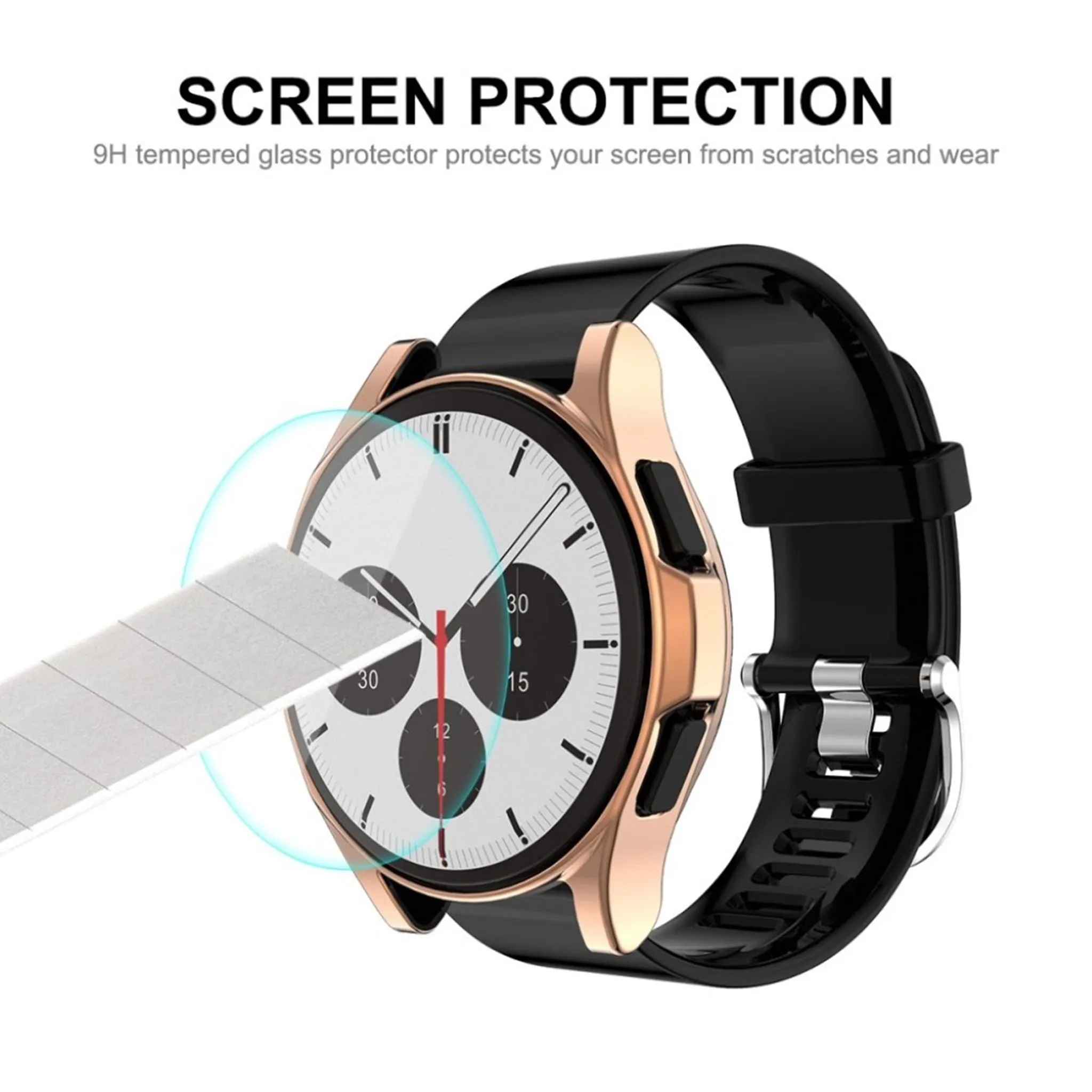 ENKAY 2-in-1 Samsung Galaxy Watch 4 Classic (46mm) TPU cover   tempered glass screen protector - Rose Gold