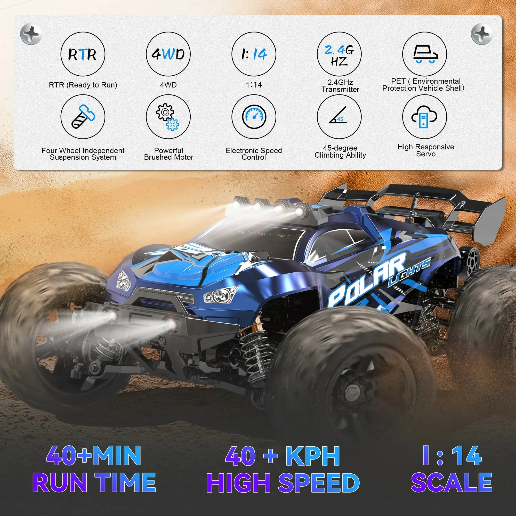 FAGINEY HS14322 RC Cars for Adults Fast 40 MPH 1:14 Waterproof Off-Road RC Truck, Blue