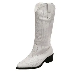 Faux Suede Embroidered Short Womens Western Boots with Square Heel